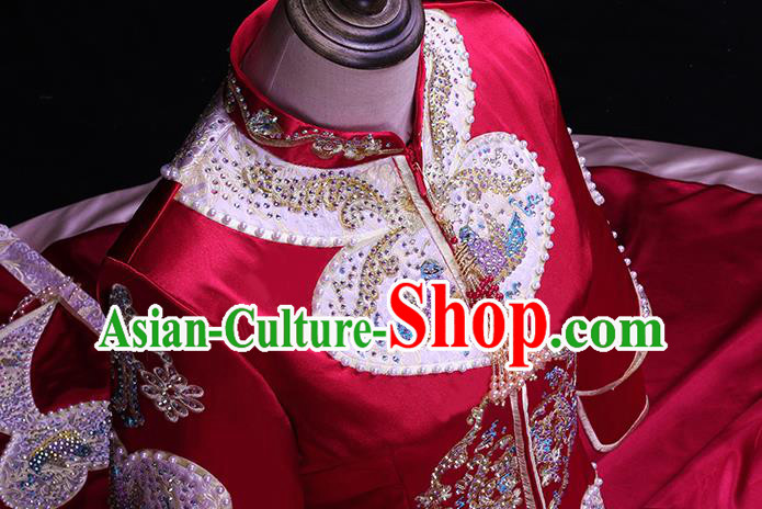 Chinese Bride Toast Embroidered Costumes Traditional Wine Red Xiuhe Suit Wedding Outfits Clothing
