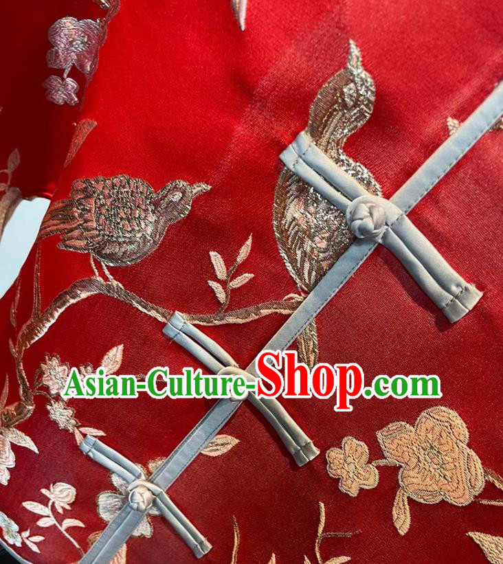 China Traditional Tang Suit Overcoat Woman Embroidered Red Brocade JacketChina Traditional Tang Suit Overcoat Woman Embroidered Red Brocade Jacket