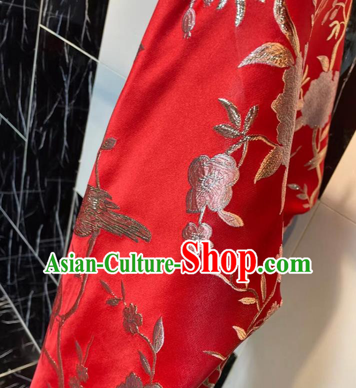 China Traditional Tang Suit Overcoat Woman Embroidered Red Brocade Jacket