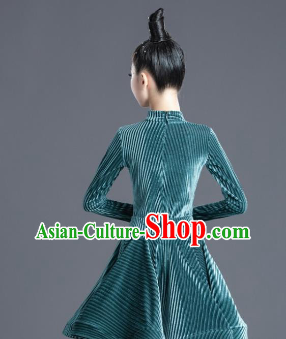 Children Latin Dance Dress Professional Modern Dance Competition Costume Ballroom Dance Green Clothing