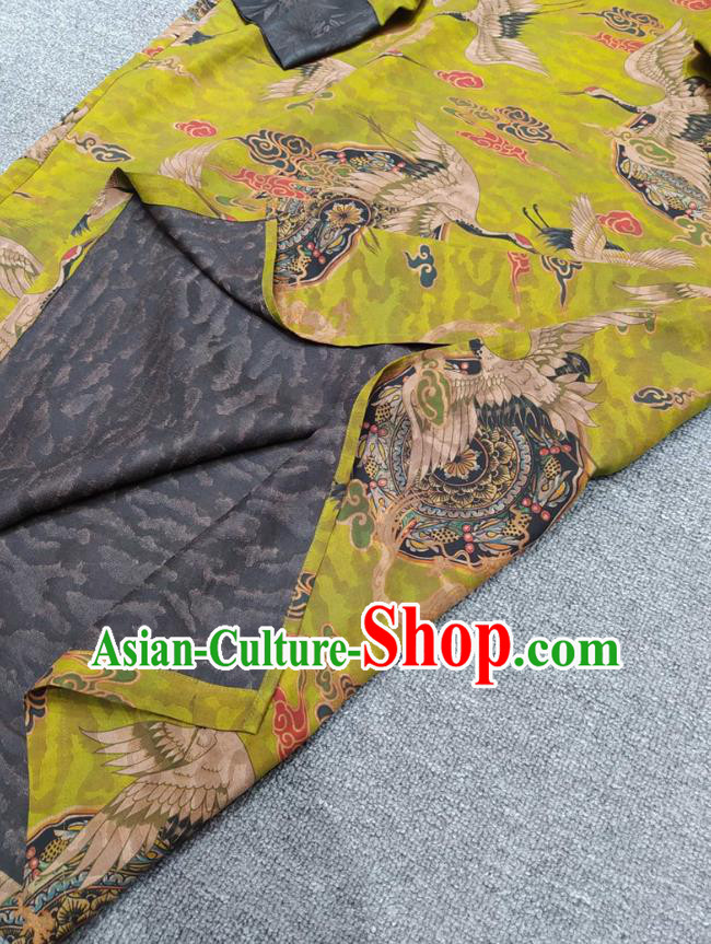 Chinese Traditional Printing Cranes Green Silk Cheongsam National Women Clothing Classical Qipao Dress