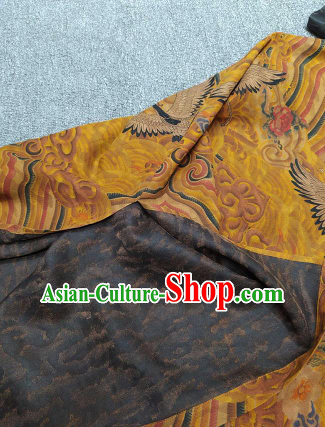 Chinese Classical Ginger Silk Qipao Dress Traditional Printing Wave Cranes Cheongsam National Women Clothing