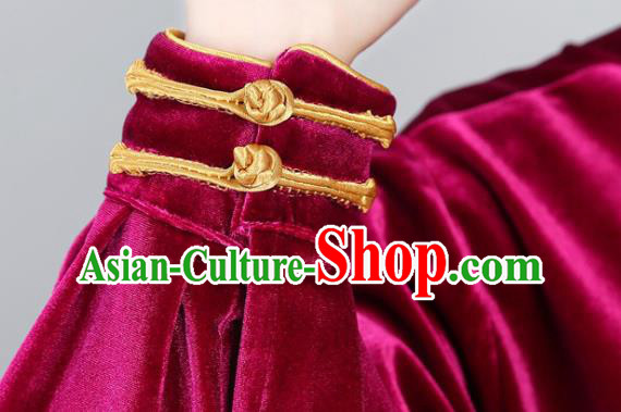 China Martial Arts Wine Red Pleuche Uniforms Kung Fu Training Clothing Tai Chi Performance Costumes