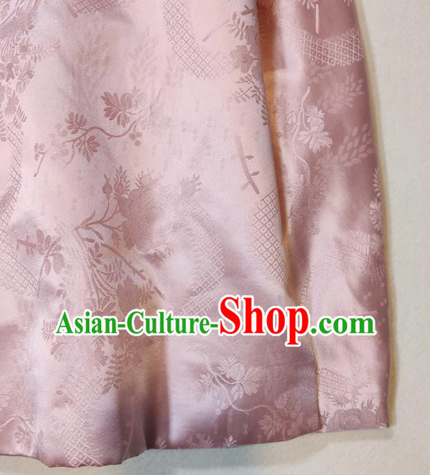 China Traditional Tang Suit Outer Garment Woman Classical Plum Blossom Pattern Pink Silk Jacket