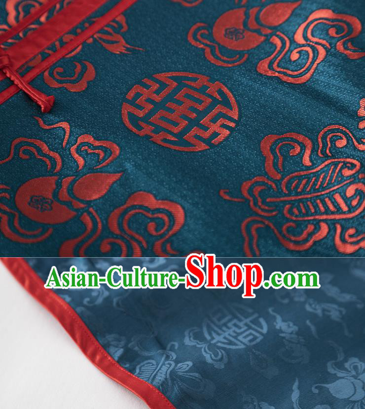 Chinese National Blue Brocade Vest Upper Outer Garment Tang Suit Waistcoat