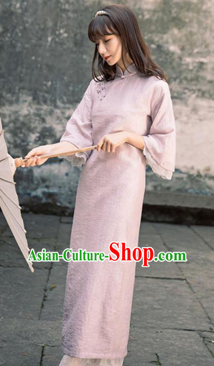 Chinese Traditional Women Clothing Lilac Qipao Dress National Cheongsam
