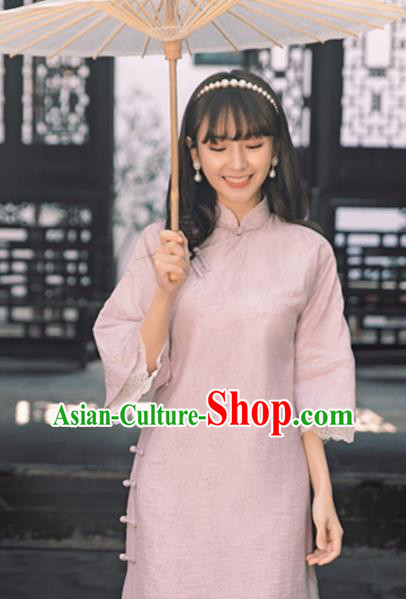 Chinese Traditional Women Clothing Lilac Qipao Dress National Cheongsam