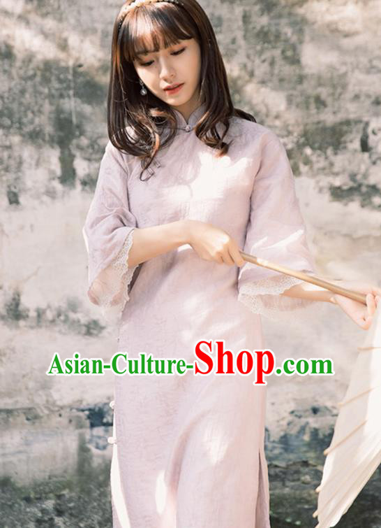 Chinese Traditional Women Clothing Lilac Qipao Dress National Cheongsam