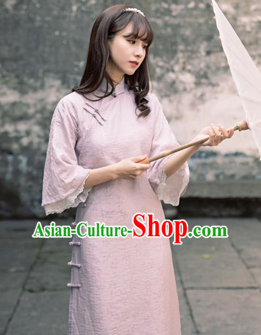 Chinese Traditional Women Clothing Lilac Qipao Dress National Cheongsam