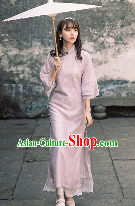 Chinese Traditional Women Clothing Lilac Qipao Dress National Cheongsam