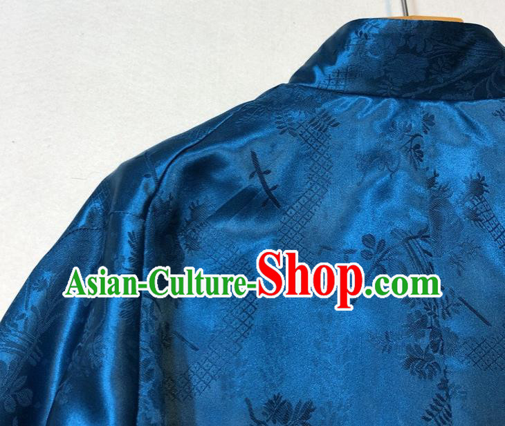 China Woman Classical Deep Blue Silk Jacket Traditional Tang Suit Outer Garment
