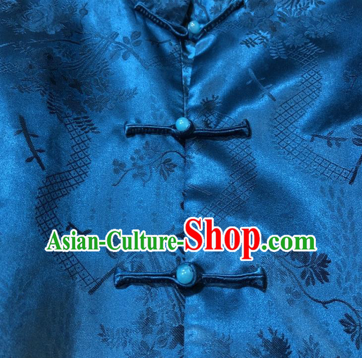 China Woman Classical Deep Blue Silk Jacket Traditional Tang Suit Outer Garment