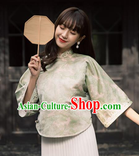 China Tang Suit Upper Outer Garment Classical Light Green Cheongsam Shirt