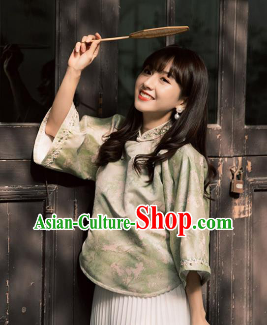 China Tang Suit Upper Outer Garment Classical Light Green Cheongsam Shirt