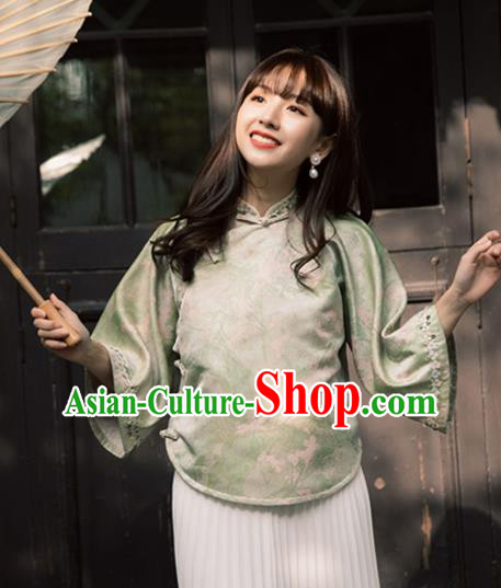 China Tang Suit Upper Outer Garment Classical Light Green Cheongsam Shirt