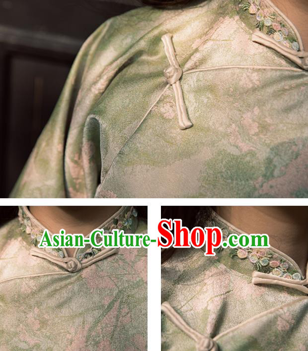 China Tang Suit Upper Outer Garment Classical Light Green Cheongsam Shirt