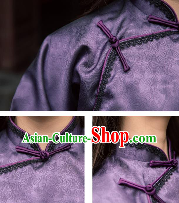 China Classical Deep Purple Cheongsam Shirt Tang Suit Upper Outer Garment