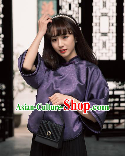 China Classical Deep Purple Cheongsam Shirt Tang Suit Upper Outer Garment