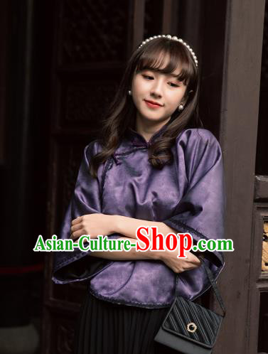 China Classical Deep Purple Cheongsam Shirt Tang Suit Upper Outer Garment