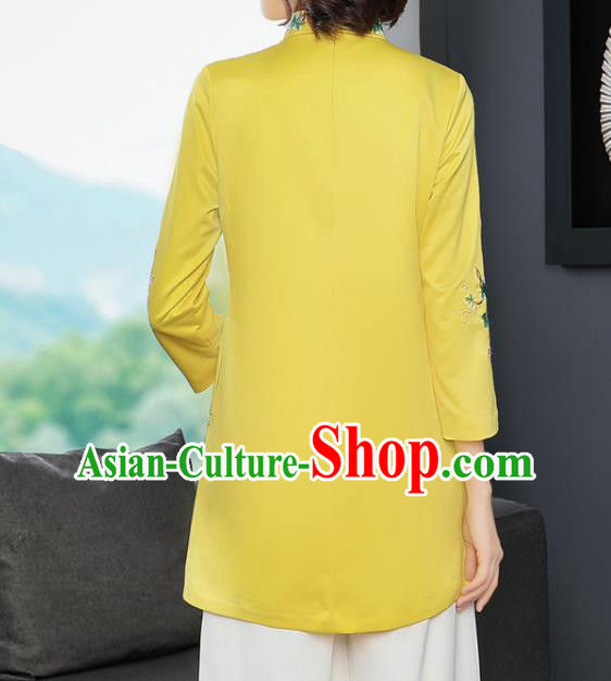 China Winter Woman Embroidered Butterfly Yellow Brocade Jacket Traditional Tang Suit Coat