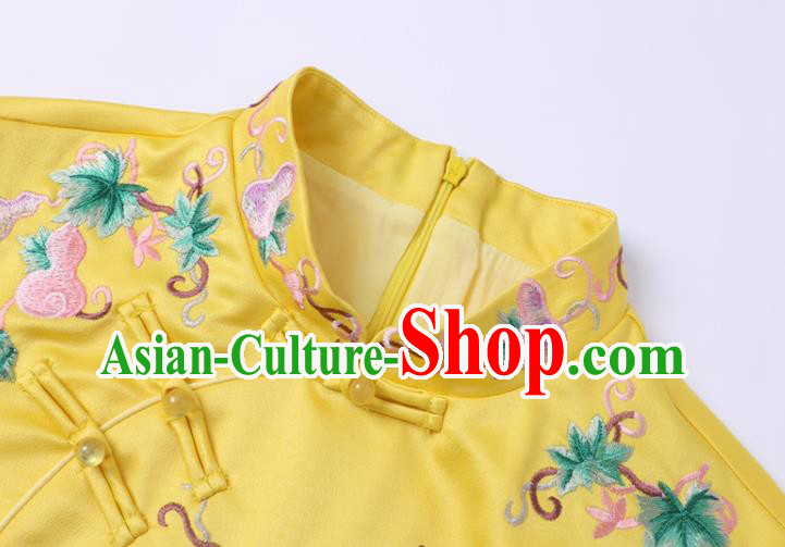 China Winter Woman Embroidered Butterfly Yellow Brocade Jacket Traditional Tang Suit Coat