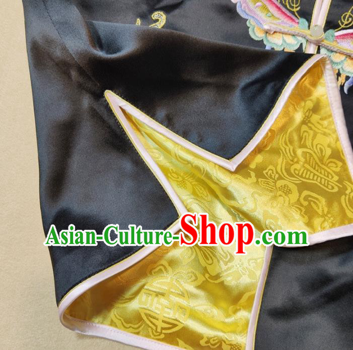 Chinese Tang Suit Waistcoat National Embroidered Butterfly Black Brocade Vest Upper Outer Garment