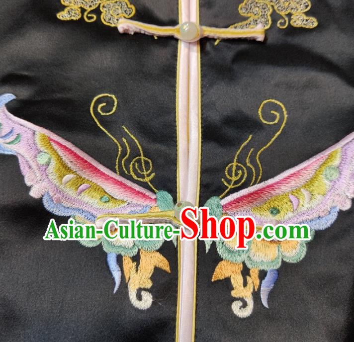 Chinese Tang Suit Waistcoat National Embroidered Butterfly Black Brocade Vest Upper Outer Garment