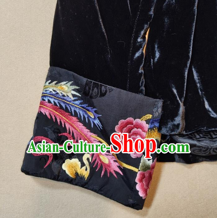 China Traditional Tang Suit Navy Velvet Coat Woman Embroidered Peony JacketChina Traditional Tang Suit Navy Velvet Coat Woman Embroidered Peony Jacket