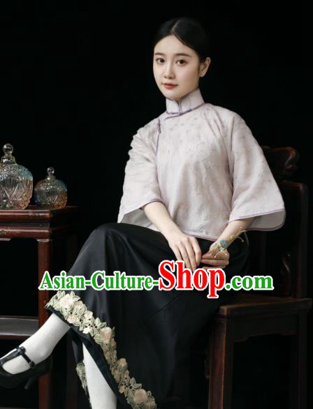 China Classical Lilac Cheongsam Shirt Tang Suit Upper Outer Garment Slant Opening Blouse