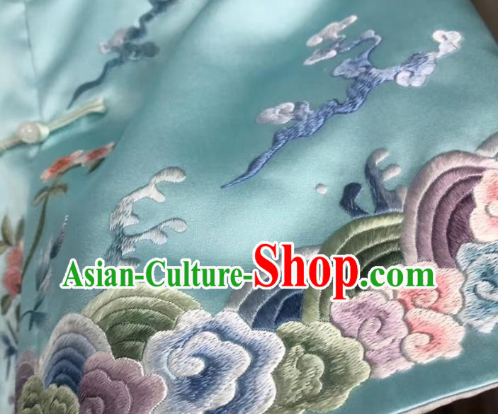 Chinese National Embroidered Blue Silk Vest Upper Outer Garment Tang Suit Waistcoat