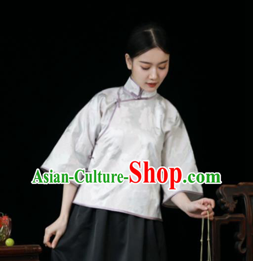 China Classical White Brocade Shirt Tang Suit Upper Outer Garment Cheongsam Blouse