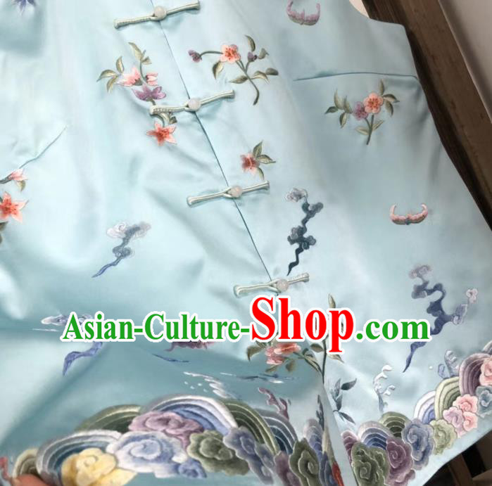 Chinese National Embroidered Blue Silk Vest Upper Outer Garment Tang Suit Waistcoat