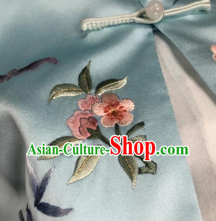 Chinese National Embroidered Blue Silk Vest Upper Outer Garment Tang Suit Waistcoat