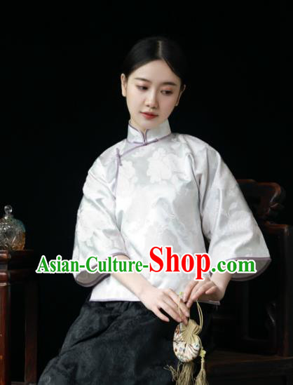 China Classical White Brocade Shirt Tang Suit Upper Outer Garment Cheongsam Blouse