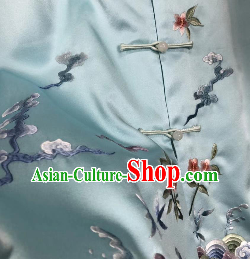 Chinese National Embroidered Blue Silk Vest Upper Outer Garment Tang Suit Waistcoat