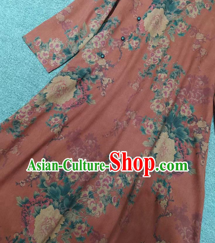 Chinese Classical Red Qipao Dress Traditional Peony Pattern Cheongsam National Women Clothing