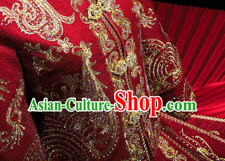 Chinese Ancient Bride Costumes Traditional Embroidery Red Xiuhe Suit Wedding Toast Outfits Clothing
