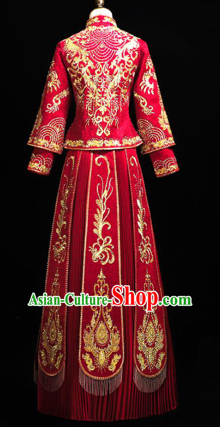 Chinese Ancient Bride Costumes Traditional Embroidery Red Xiuhe Suit Wedding Toast Outfits Clothing