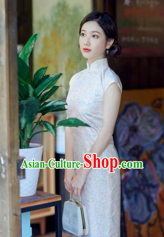 Republic of China Young Lady Clothing National Qipao Dress Classical Beige Cheongsam