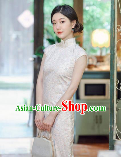Republic of China Young Lady Clothing National Qipao Dress Classical Beige Cheongsam