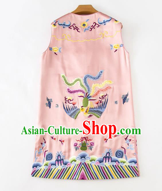Chinese Embroidered Phoenix Pink Silk Vest National Women Clothing Tang Suit Waistcoat