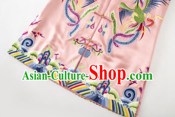Chinese Embroidered Phoenix Pink Silk Vest National Women Clothing Tang Suit Waistcoat