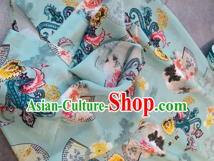Chinese Classical Qipao Dress National Women Clothing Traditional Printing Green Cheongsam