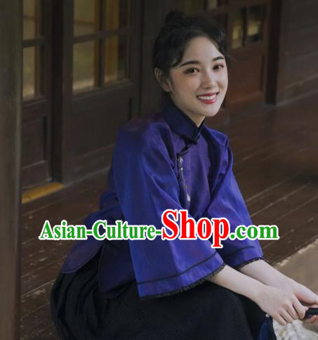 China Cheongsam Blouse Tang Suit Upper Outer Garment Classical Purple Silk Shirt