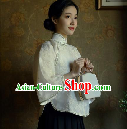 China Cheongsam Wide Sleeve Blouse Classical White Lace Shirt Tang Suit Upper Outer Garment