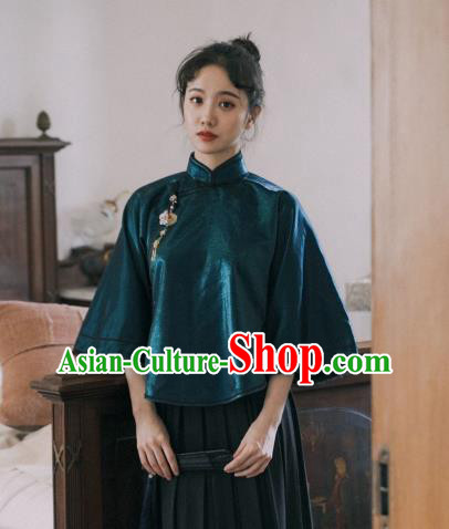 China Classical Peacock Green Shirt Cheongsam Blouse Tang Suit Upper Outer Garment Clothing
