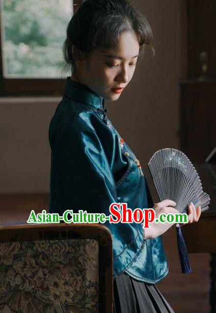 China Classical Peacock Green Shirt Cheongsam Blouse Tang Suit Upper Outer Garment Clothing