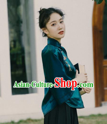 China Classical Peacock Green Shirt Cheongsam Blouse Tang Suit Upper Outer Garment Clothing