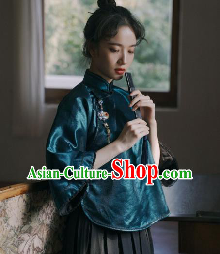 China Classical Peacock Green Shirt Cheongsam Blouse Tang Suit Upper Outer Garment Clothing