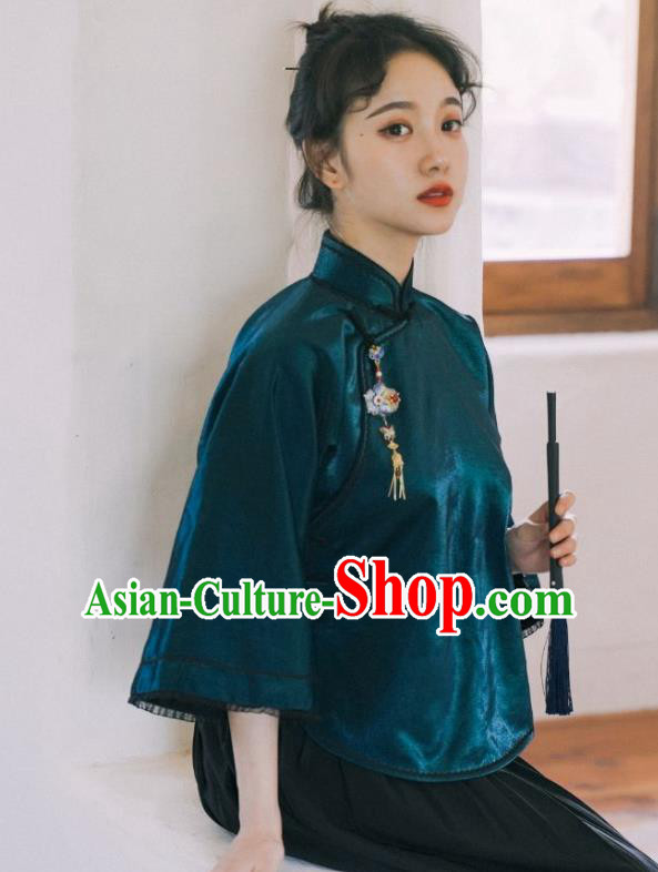 China Classical Peacock Green Shirt Cheongsam Blouse Tang Suit Upper Outer Garment Clothing